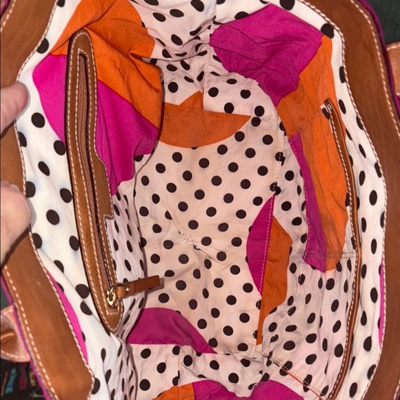 Kate Spade   Wool bag  tote  shoulder bag wool/leather trim  fuchsia/light brown - Picture 3 of 17